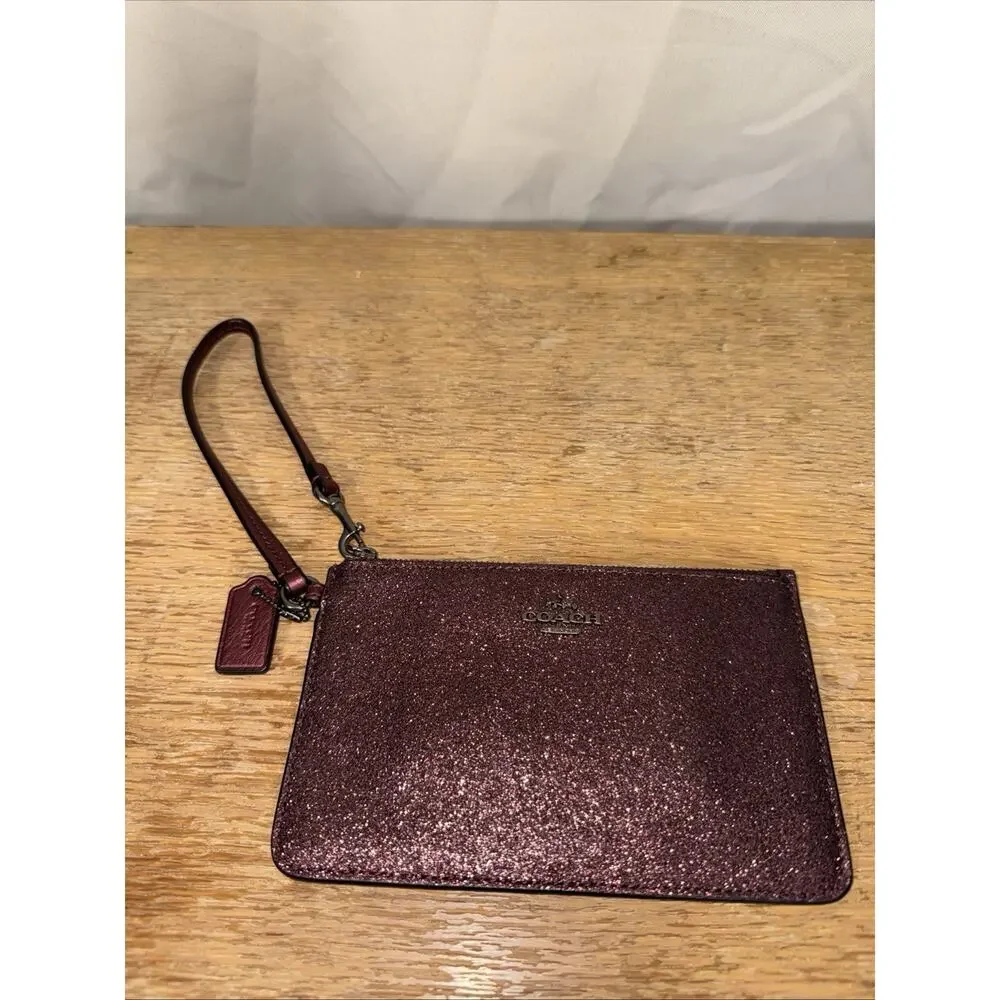 NWT Coach Glitter Small Wristlet Metallic Cherry Zip Pouch Clutch Wallet F64585